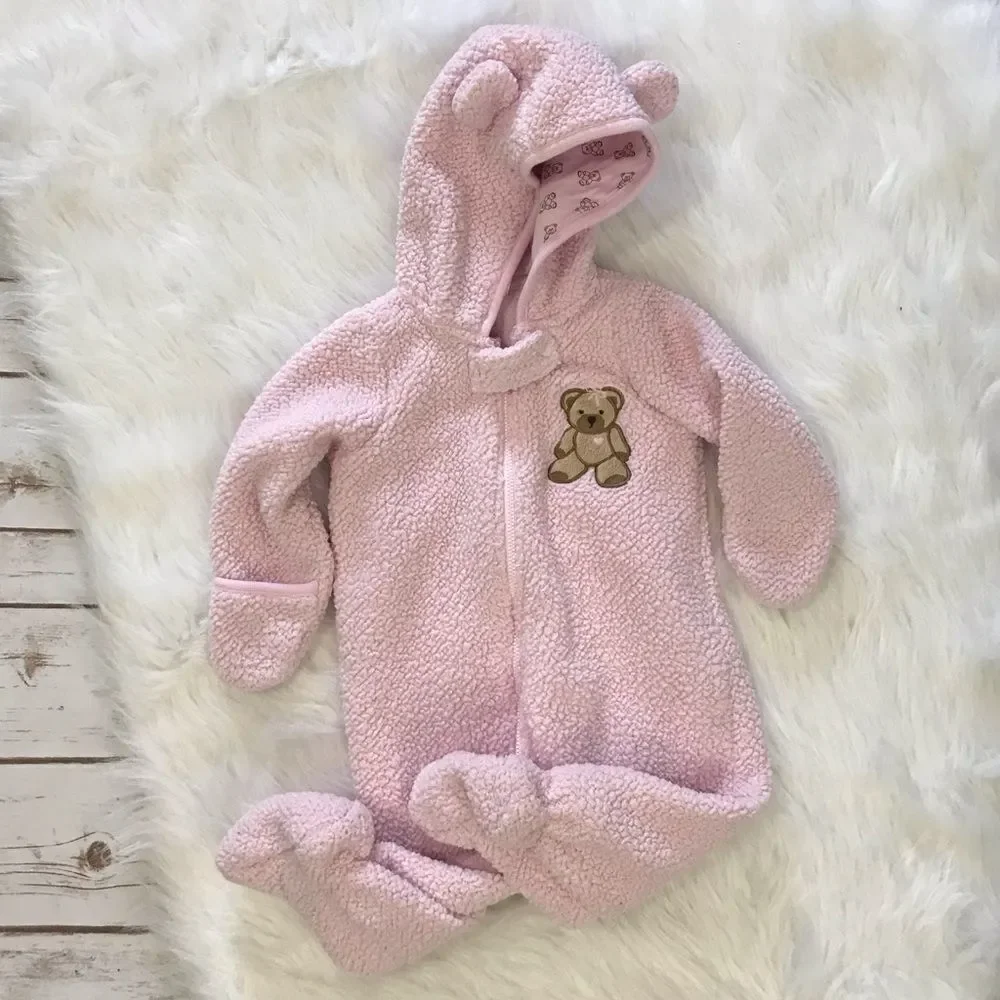 Baby Snowsuit Coat Bunting Baby Girl 9 months Pink Bear winter